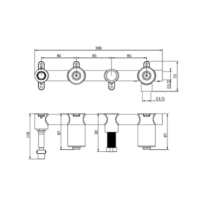 Inbouw badmengkraan Valencia - Staafhanddouche en uitloop - Zonder achterplaat - Graphite