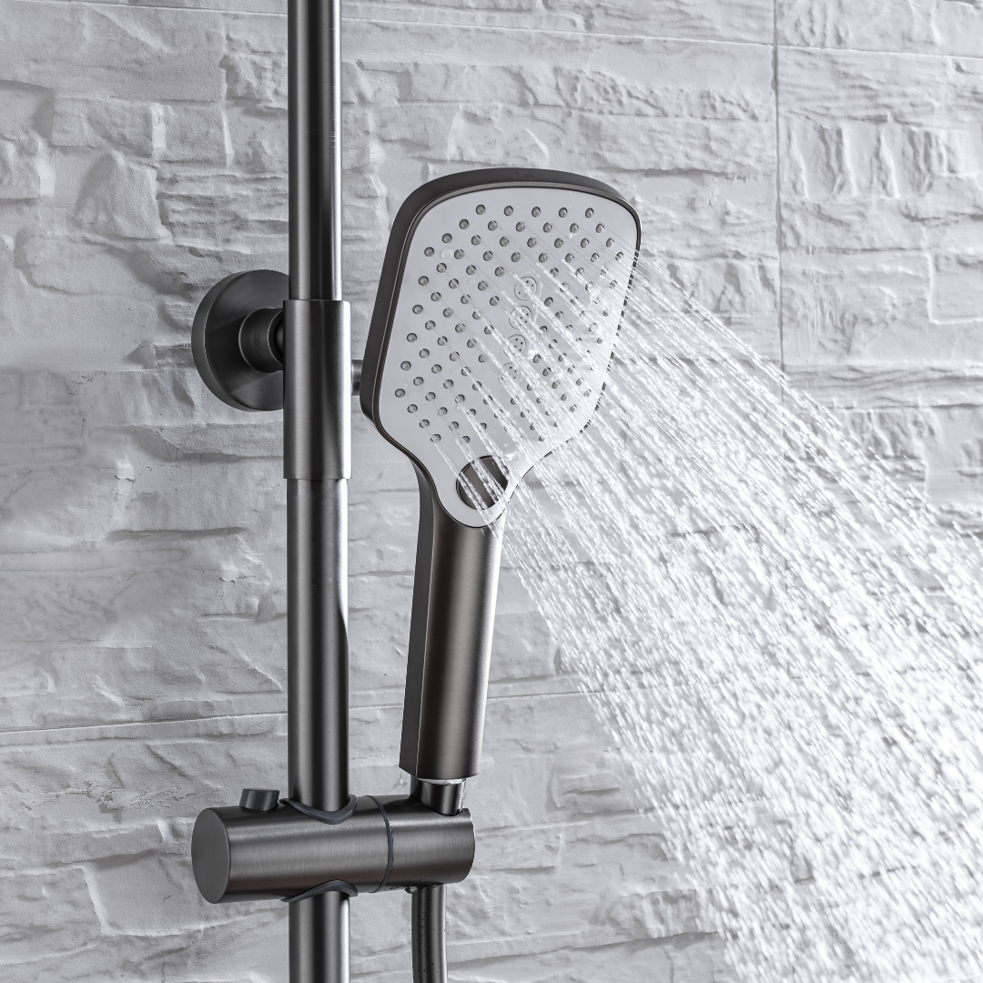 Thermostatic built-in rain shower set - Angelo - Gunmetal grey