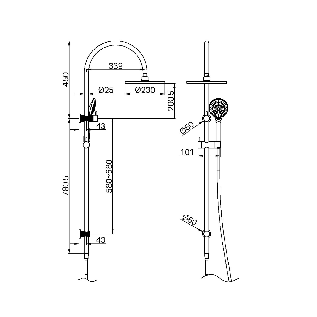 Regendoucheset Valencia – Brushed Gold - Air shower II - Met inbouwmengkraan