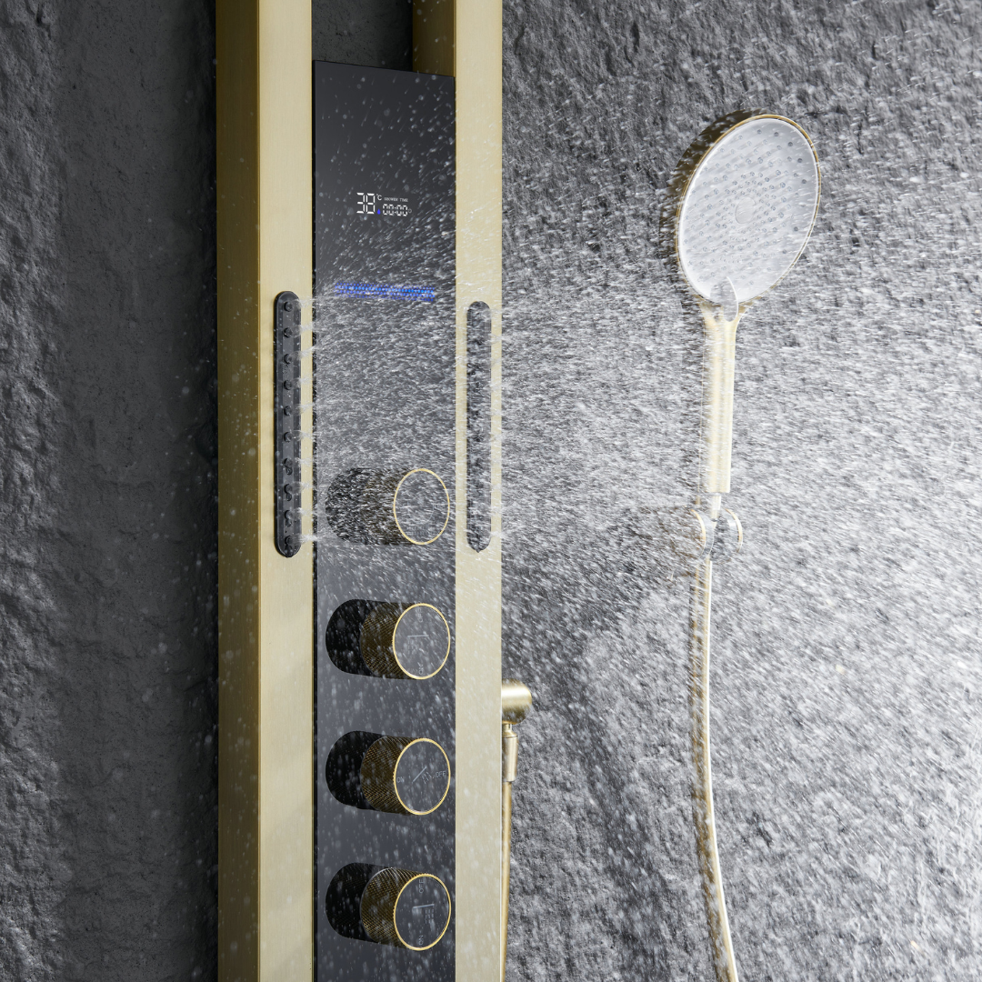 Thermostatic Shower Panel Marcelo – Digital Display - Brushed gold
