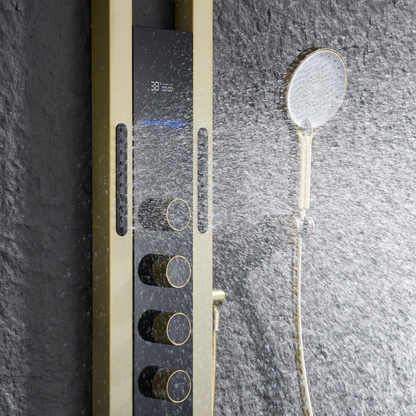 Thermostatic Shower Panel Marcelo – Digital Display - Brushed gold
