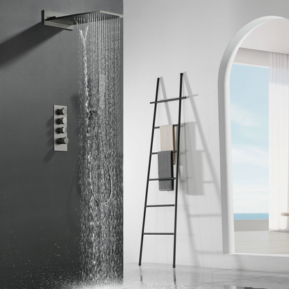 Thermostatic Built-in Rain Shower Set Isabella - Waterfall - Gunmetal grey