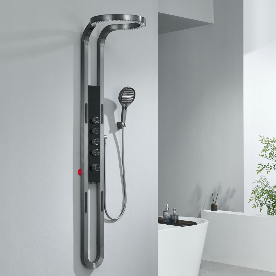 Thermostatic Shower Panel Marcelo – Digital Display - Gunmetal Grey