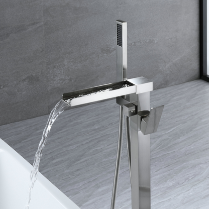 Freestanding Bath Faucet Lisandro – Waterfall Spout – Brushed nickel