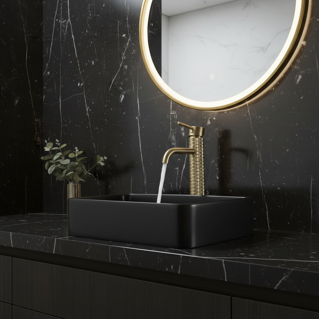 Hoge vaskeservantkran Angelica - Børstet gull