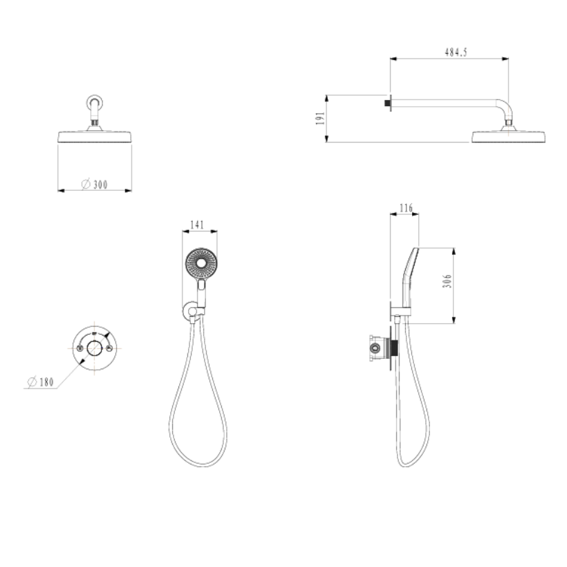 Built-in Rain Shower Set Amalia - Brushed gold