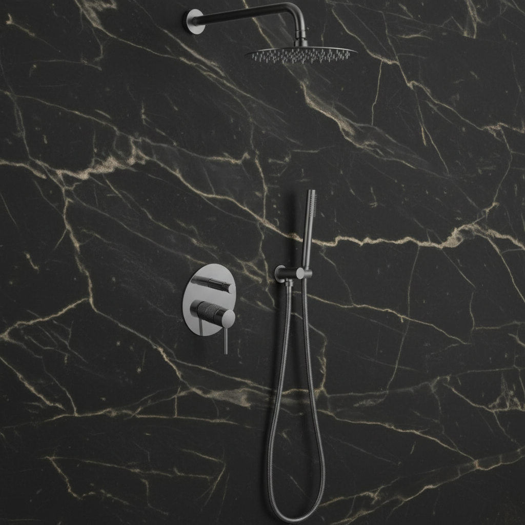 Inbouw Regendoucheset Angelica – Staafhanddouche – Gunmetal grey