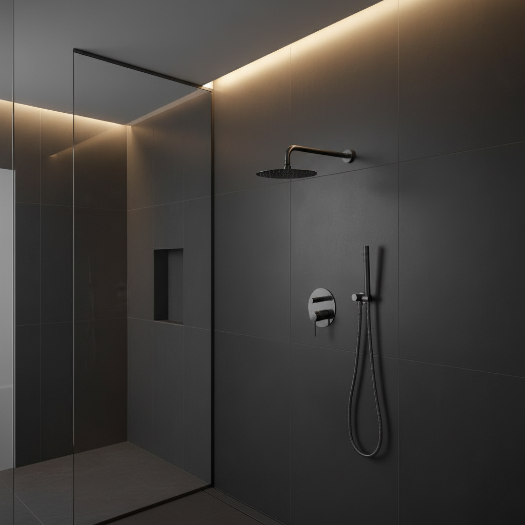 Inbouw Regendoucheset Angelica – Staafhanddouche – Gunmetal grey