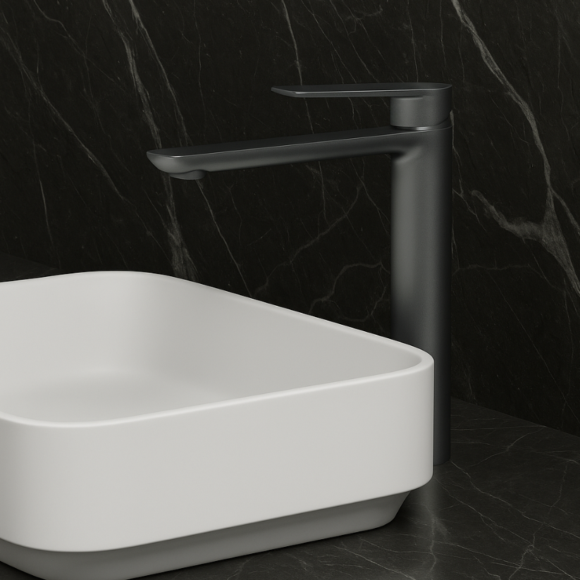 Freestanding Bath Faucet Lisandro – Waterfall Spout – Brushed nickel