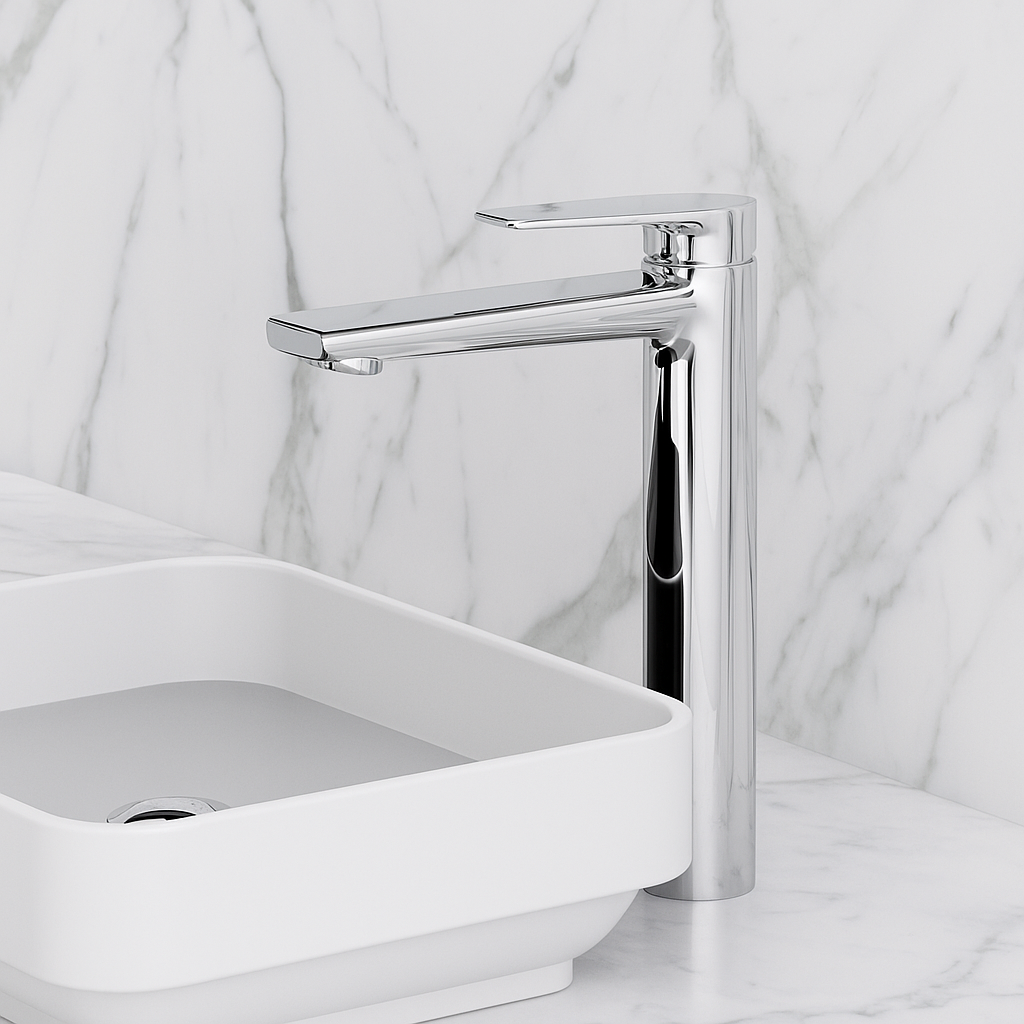 Freestanding Bath Faucet Lisandro – Waterfall Spout – Brushed nickel