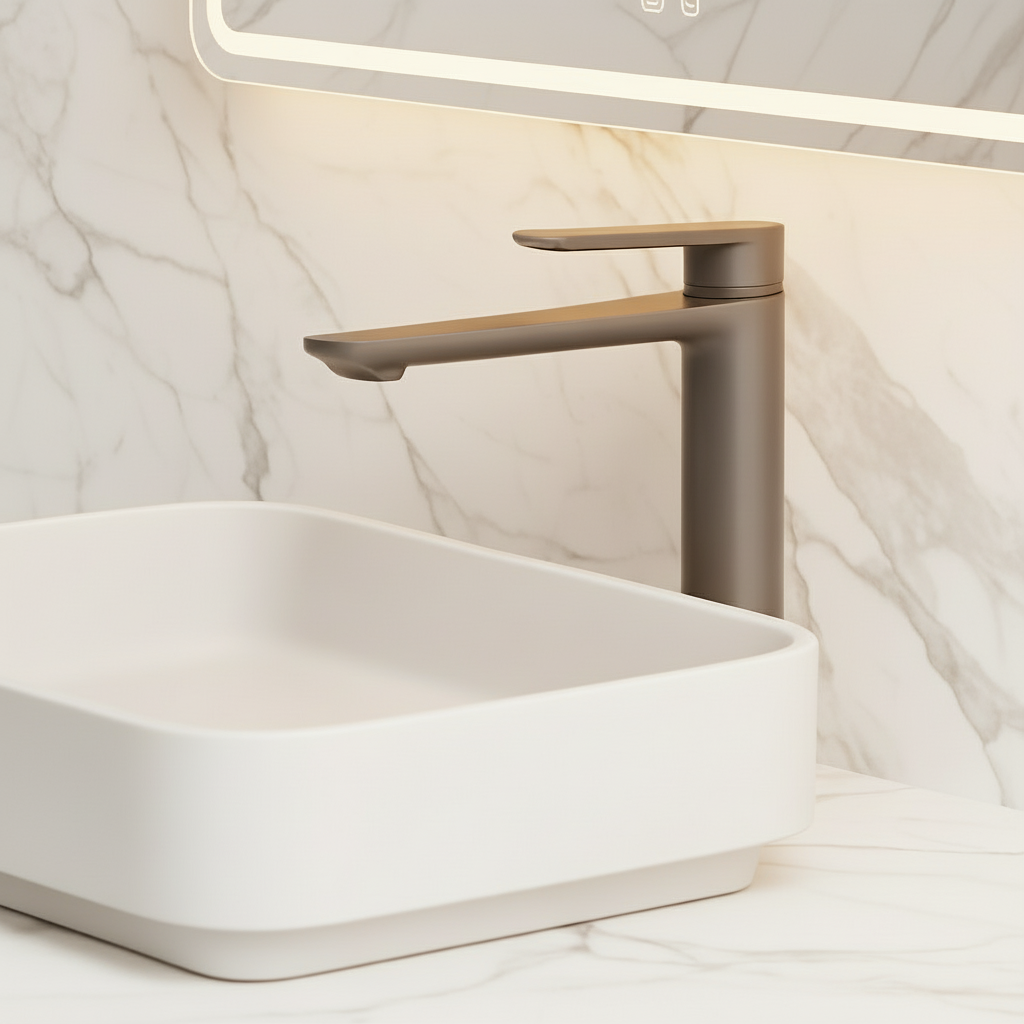 Freestanding Bath Faucet Lisandro – Waterfall Spout – Brushed nickel