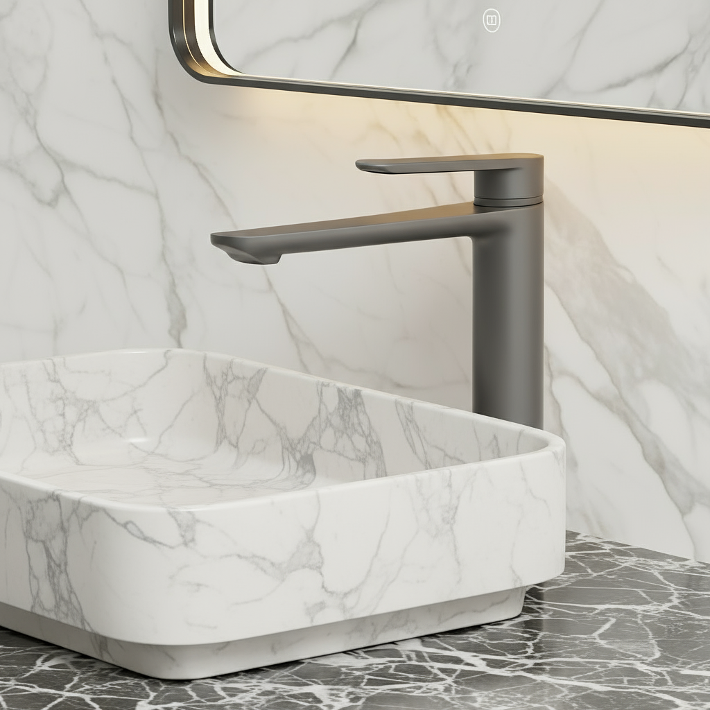 Freestanding Bath Faucet Lisandro – Waterfall Spout – Brushed nickel