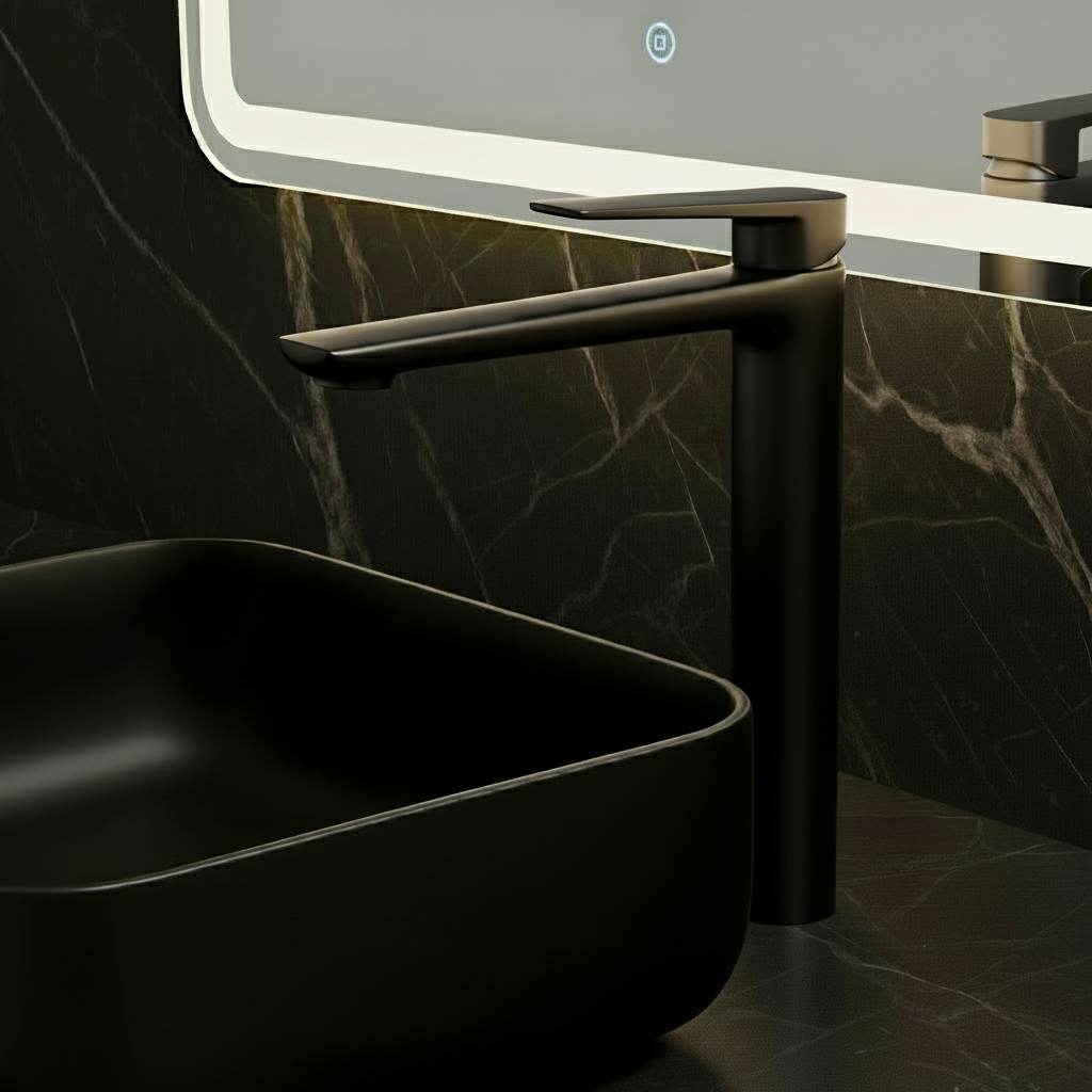 Freestanding Bath Faucet Lisandro – Waterfall Spout – Brushed nickel