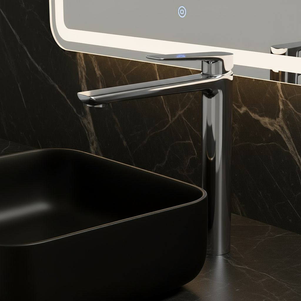 Freestanding Bath Faucet Lisandro – Waterfall Spout – Brushed nickel