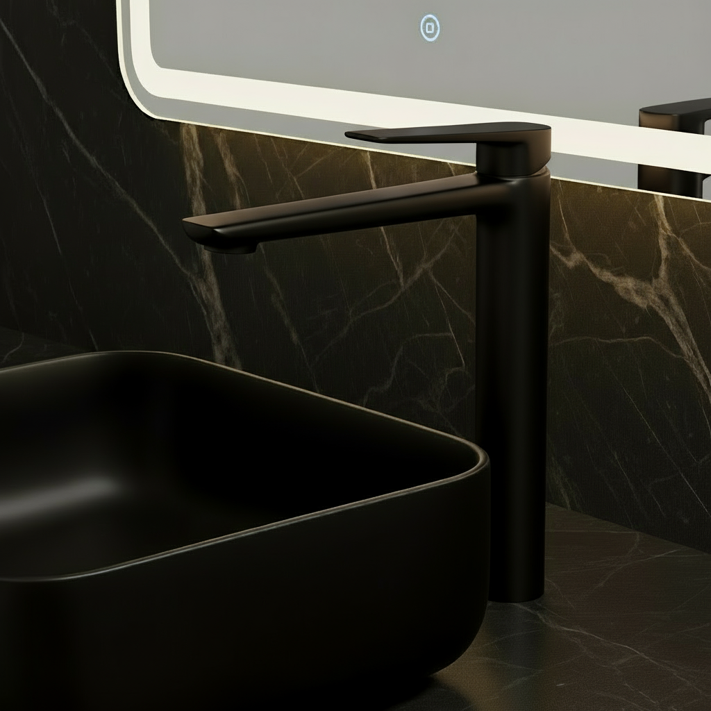 Freestanding Bath Faucet Lisandro – Waterfall Spout – Brushed nickel