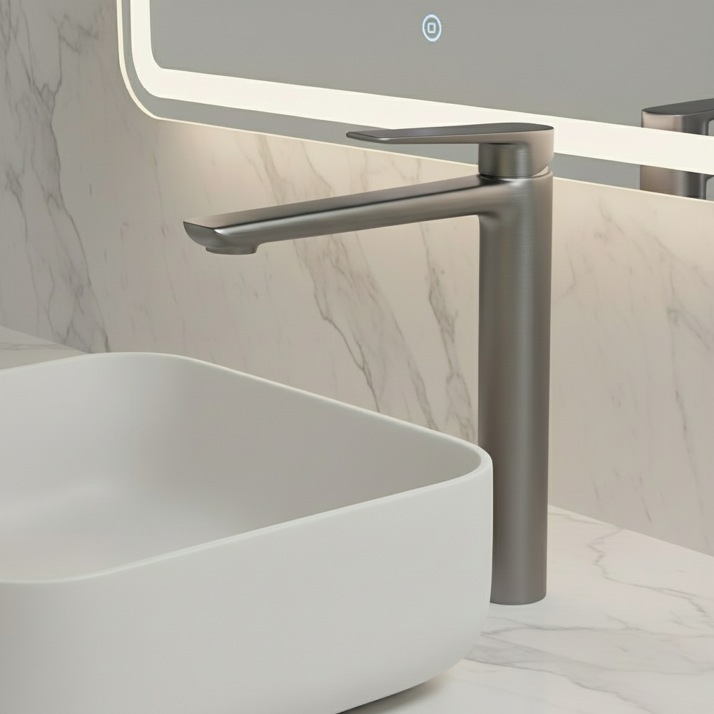 Freestanding Bath Faucet Lisandro – Waterfall Spout – Brushed nickel