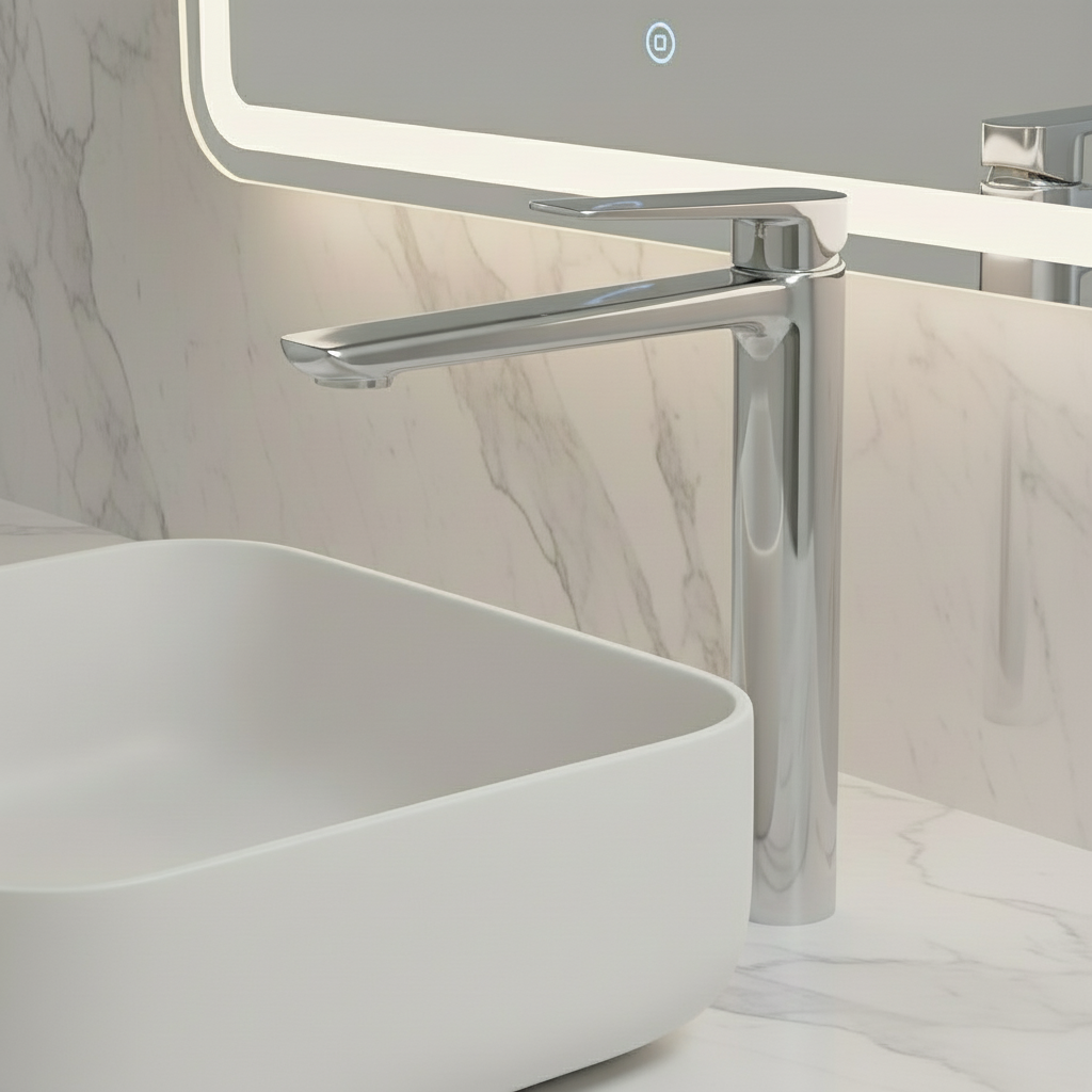 Freestanding Bath Faucet Lisandro – Waterfall Spout – Brushed nickel