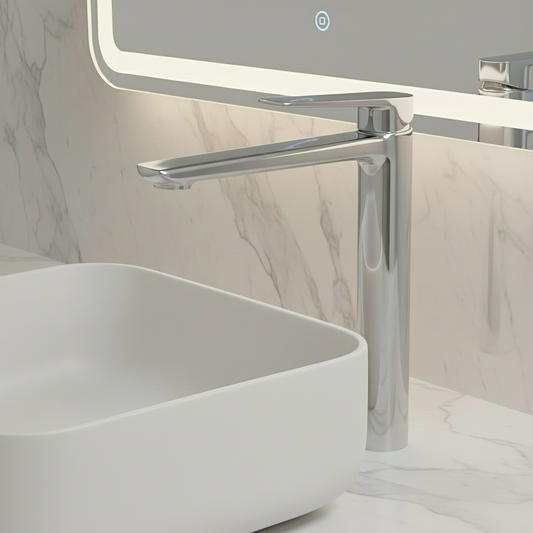 Freestanding Bath Faucet Lisandro – Waterfall Spout – Brushed nickel