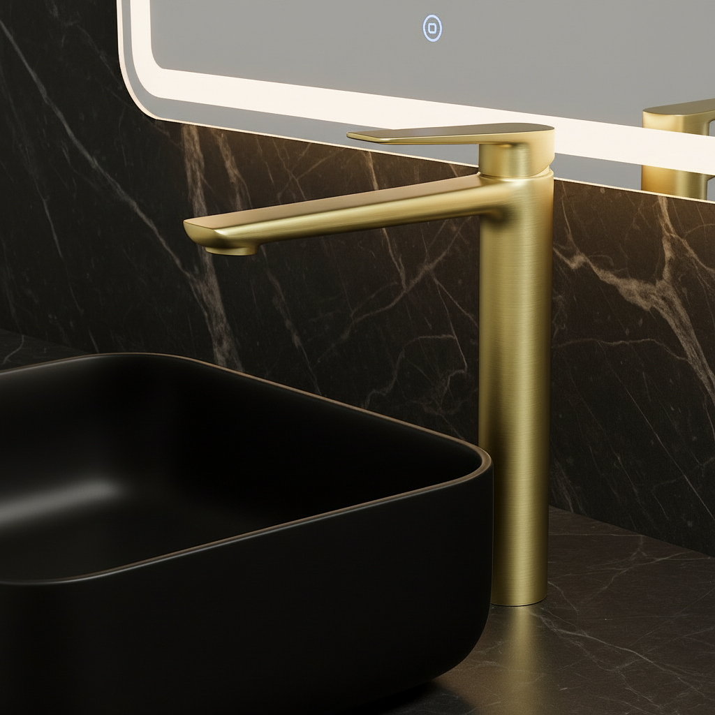 Freestanding Bath Faucet Lisandro – Waterfall Spout – Brushed nickel