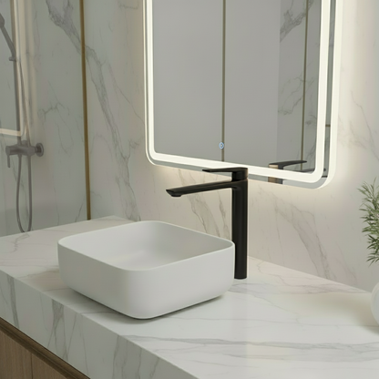 Freestanding Bath Faucet Lisandro – Waterfall Spout – Brushed nickel