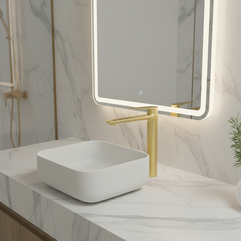 Freestanding Bath Faucet Lisandro – Waterfall Spout – Brushed nickel