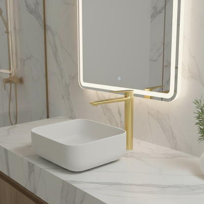 Freestanding Bath Faucet Lisandro – Waterfall Spout – Brushed nickel