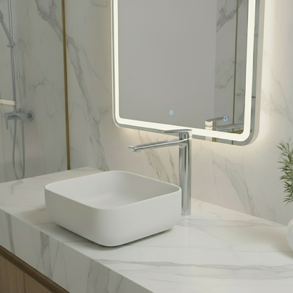 Freestanding Bath Faucet Lisandro – Waterfall Spout – Brushed nickel