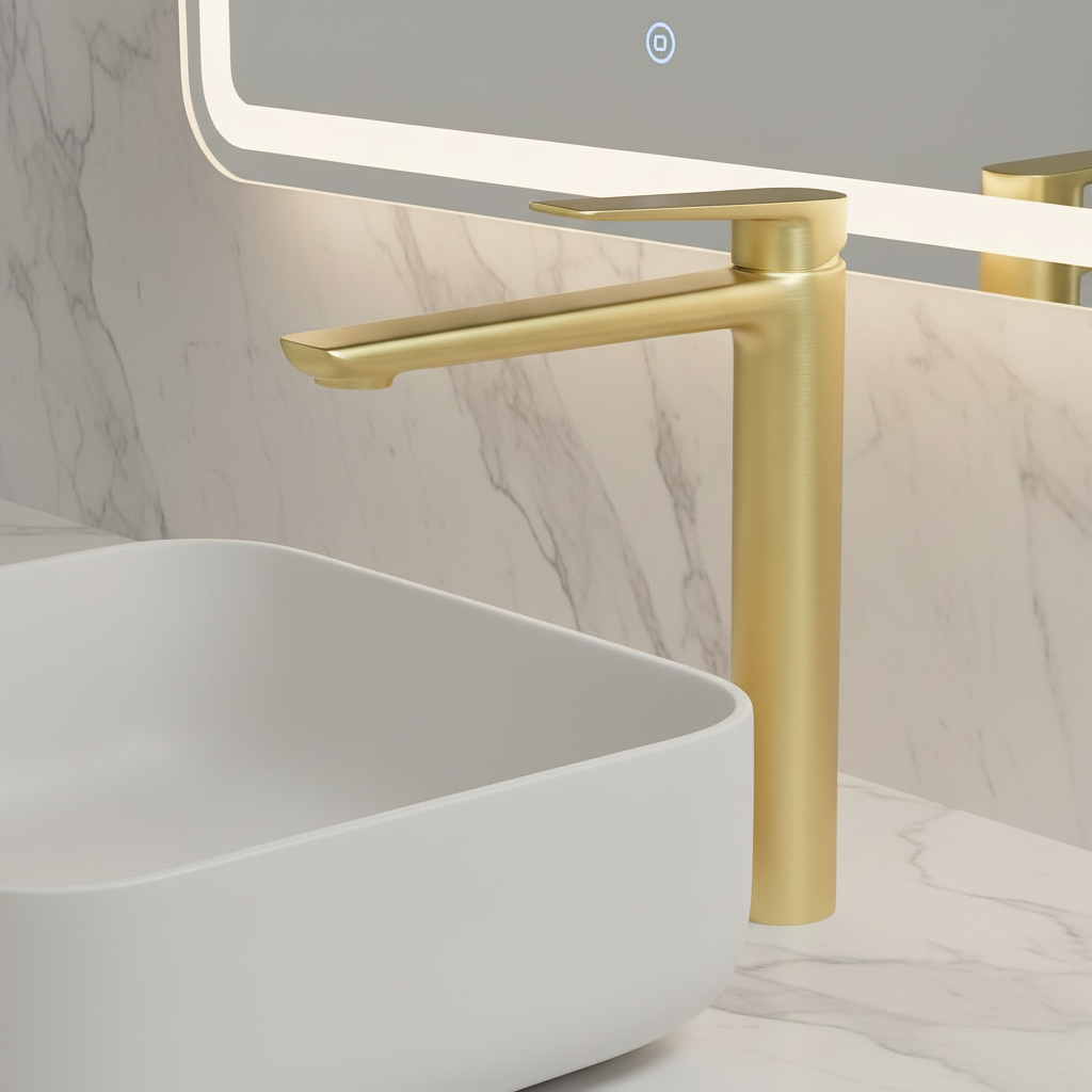 Freestanding Bath Faucet Lisandro – Waterfall Spout – Brushed nickel