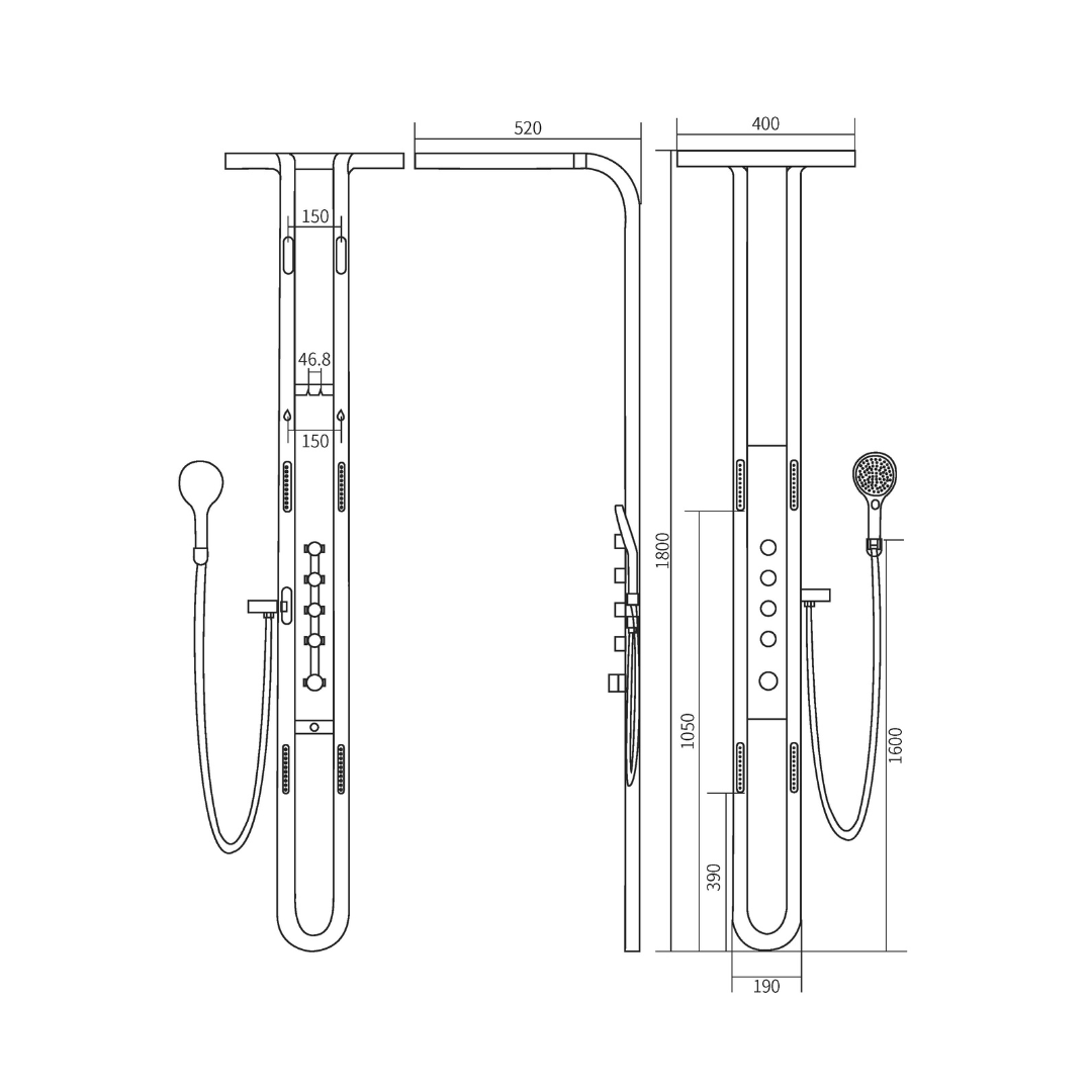 Thermostatic Shower Panel Marcelo – Digital Display - Gunmetal Grey