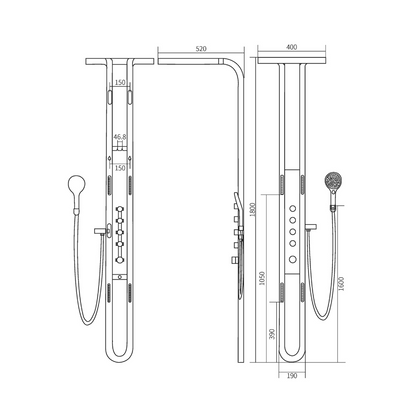 Thermostatic Shower Panel Marcelo – Digital Display - Gunmetal Grey