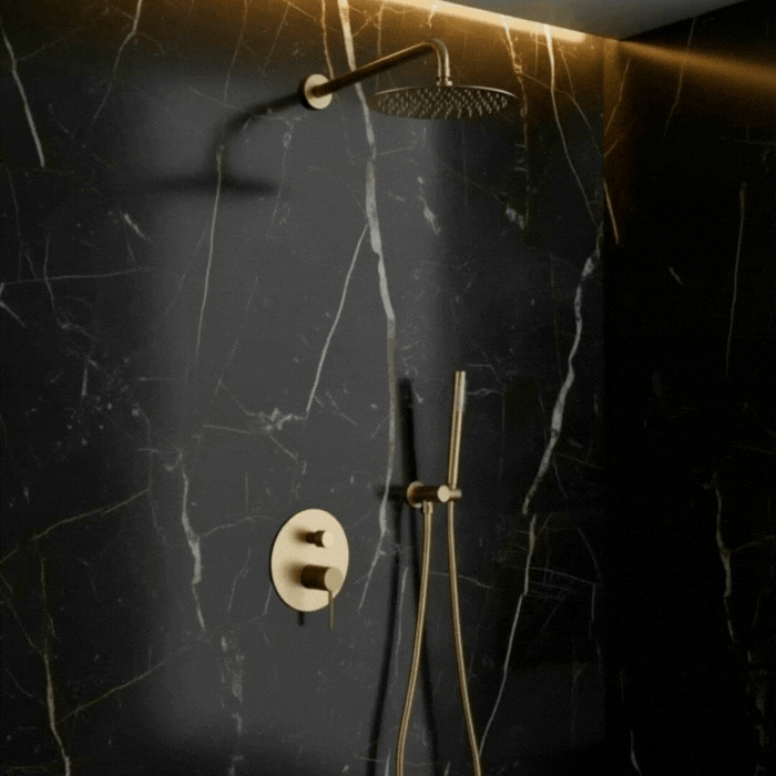 Inbouw Regendoucheset Angelica – Staafhanddouche – Geborsteld goud