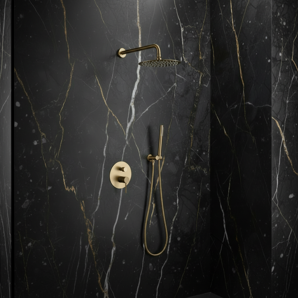 Inbouw Regendoucheset Angelica – Staafhanddouche – Geborsteld goud