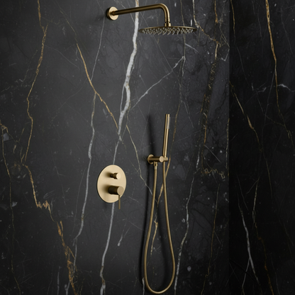 Inbouw Regendoucheset Angelica – Staafhanddouche – Geborsteld goud