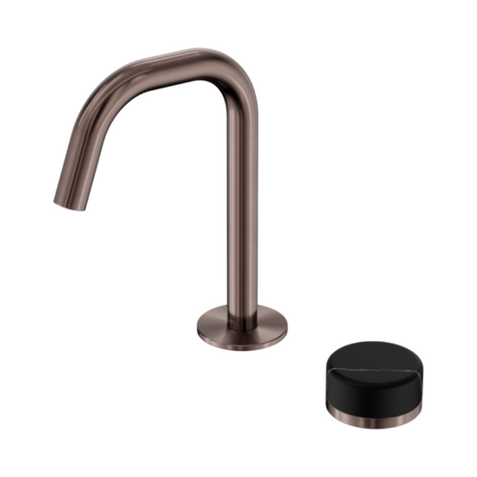 Inbouw Wastafelkraan Sorrento – Marquina Black – 2-Gats – Rechte (edge) uitloop – Brushed bronze