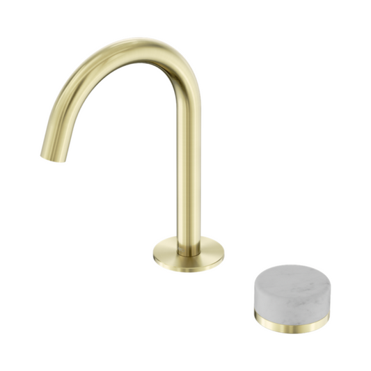 Inbouw Wastafelkraan Sorrento – Carrara - 2-Gats - Gebogen (arc) uitloop - Brushed gold