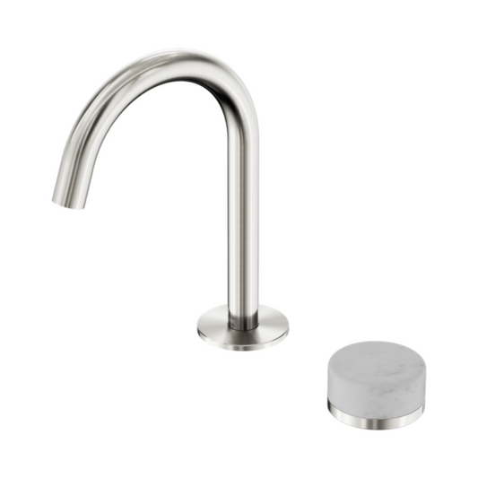 Inbouw Wastafelkraan Sorrento – Carrara - 2-Gats - Gebogen (arc) uitloop - Brushed nickel