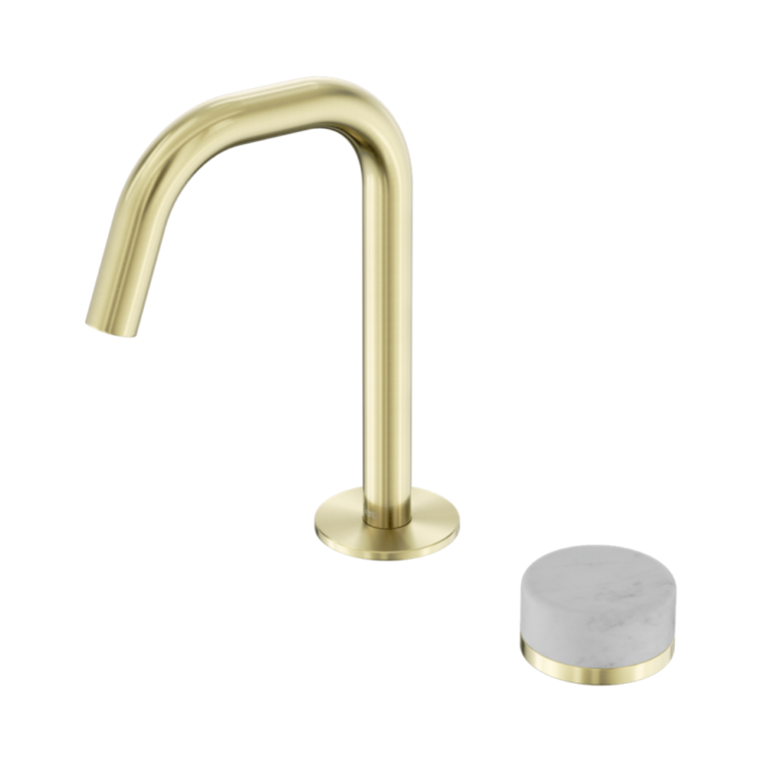 Inbouw Wastafelkraan Sorrento – Carrara – 2-Gats – Rechte (edge) uitloop – Brushed gold