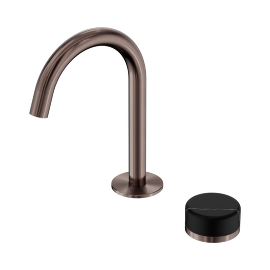 Inbouw Wastafelkraan Sorrento – Marquina Black - 2-Gats - Gebogen (arc) uitloop - Brushed bronze
