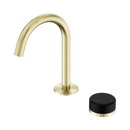 Inbouw Wastafelkraan Sorrento – Marquina Black - 2-Gats - Gebogen (arc) uitloop - Brushed gold