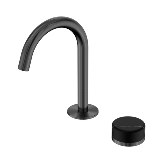 Inbouw Wastafelkraan Sorrento – Marquina Black - 2-Gats - Gebogen (arc) uitloop - Gun metal grey