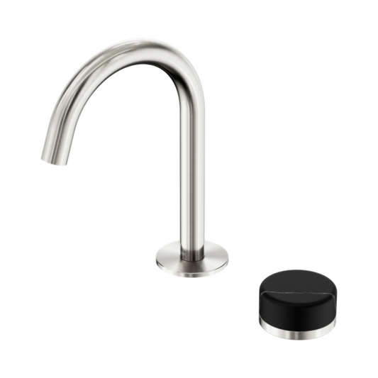 Inbouw Wastafelkraan Sorrento – Marquina Black - 2-Gats - Gebogen (arc) uitloop - Brushed nickel