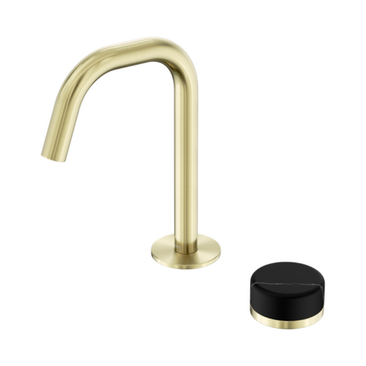 Inbouw Wastafelkraan Sorrento – Marquina Black – 2-Gats – Rechte (edge) uitloop – Brushed gold