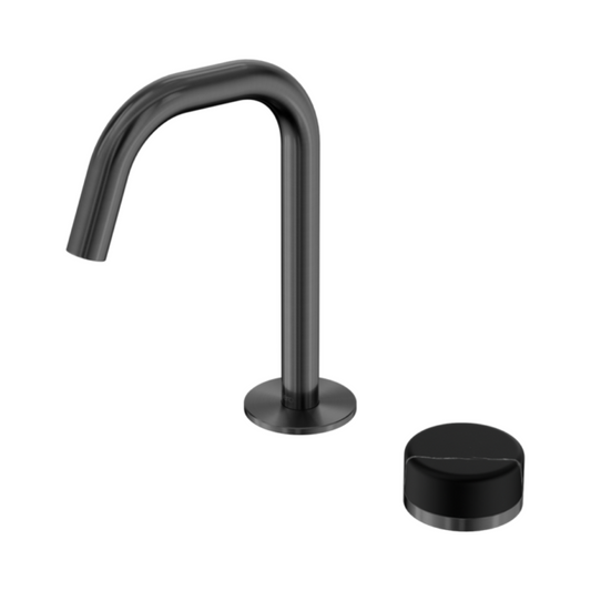 Inbouw Wastafelkraan Sorrento – Marquina Black – 2-Gats – Rechte (edge) uitloop – Gun metal grey