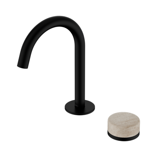 Inbouw Wastafelkraan Sorrento – Rome Travertine - 2-Gats - Gebogen (arc) uitloop - Matte black