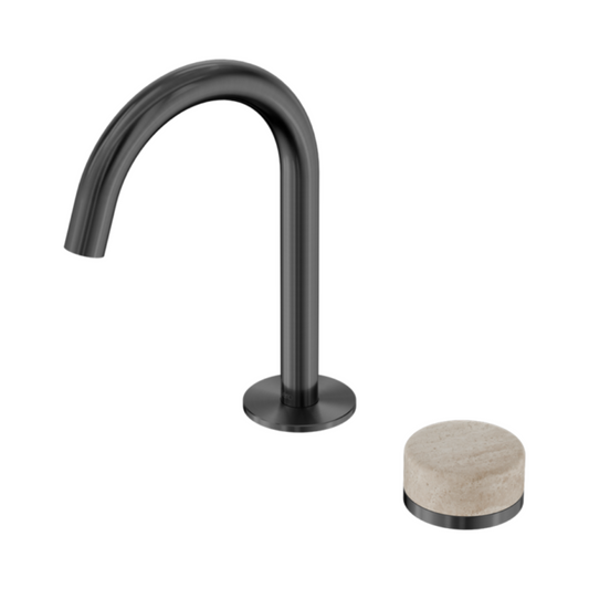 Inbouw Wastafelkraan Sorrento – Rome Travertine - 2-Gats - Gebogen (arc) uitloop - Gun metal grey