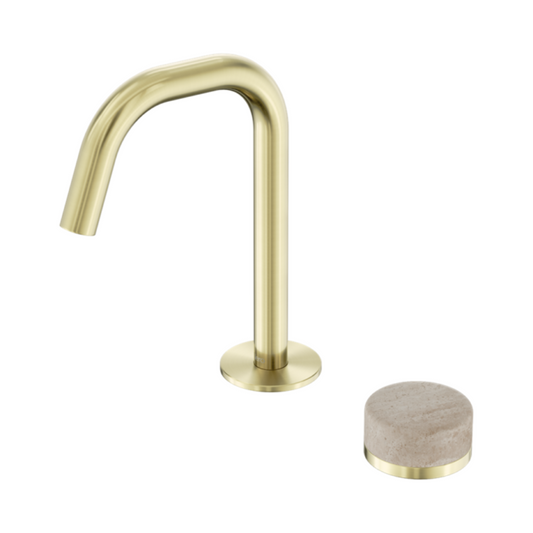 Inbouw Wastafelkraan Sorrento – Rome Travertine – 2-Gats – Rechte (edge) uitloop – Brushed gold