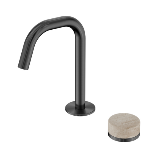 Inbouw Wastafelkraan Sorrento – Rome Travertine – 2-Gats – Rechte (edge) uitloop – Gun metal grey