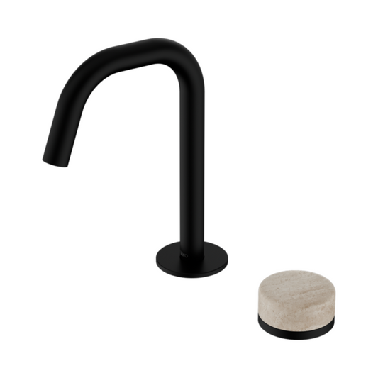 Inbouw Wastafelkraan Sorrento – Rome Travertine – 2-Gats – Rechte (edge) uitloop – Matte black