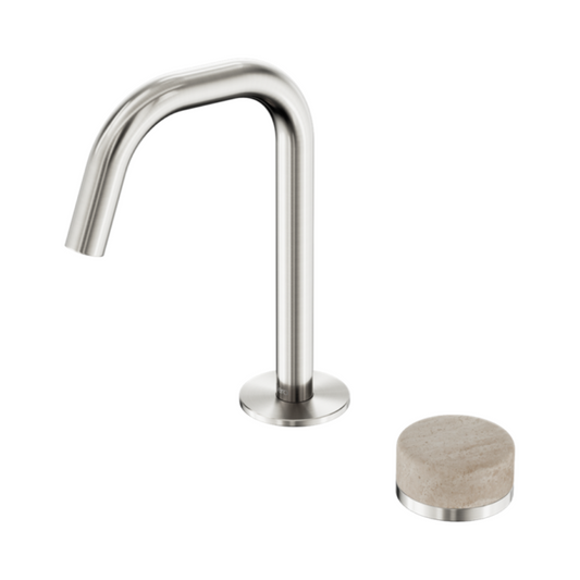 Inbouw Wastafelkraan Sorrento – Rome Travertine – 2-Gats – Rechte (edge) uitloop – Brushed nickel