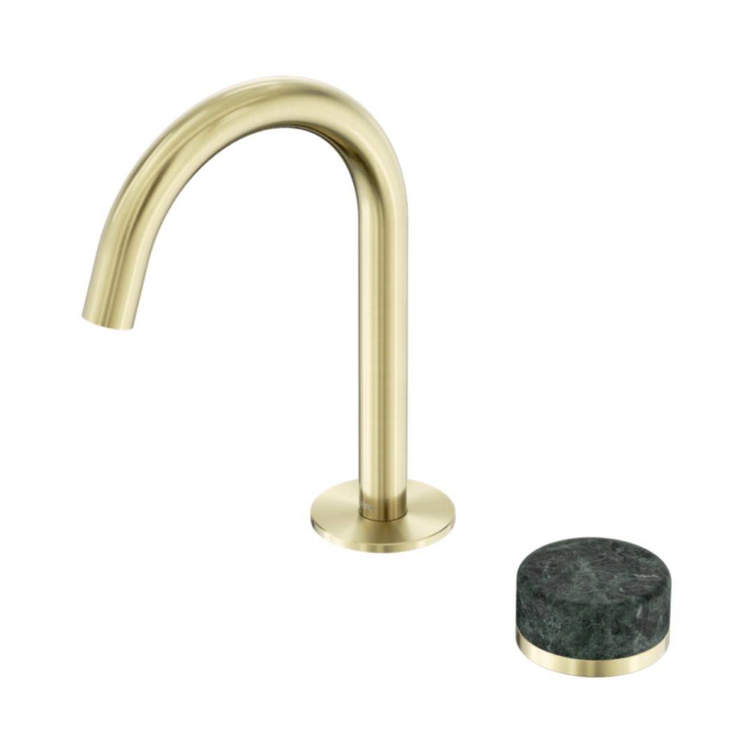 Inbouw Wastafelkraan Sorrento – Verde Alpi - 2-Gats - Gebogen (arc) uitloop - Brushed gold